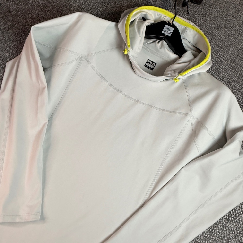 Mens Fila Hoodie | Size L | Gray Neon Yellow Performance Athletic Pullover
